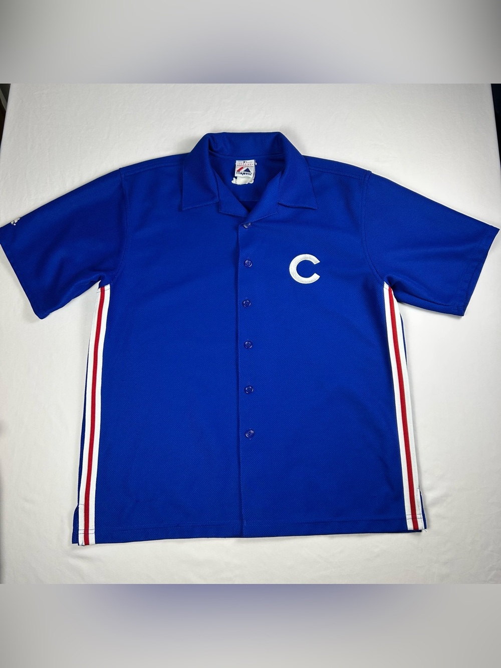 Vintage Majestic Chicago Cubs Shirt Mens Large Blue Button Up Cabana Jersey